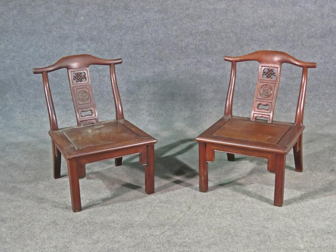 PAIR ANTIQUE HARDWOOD ASIAN CHAIRS (1 of 6)
