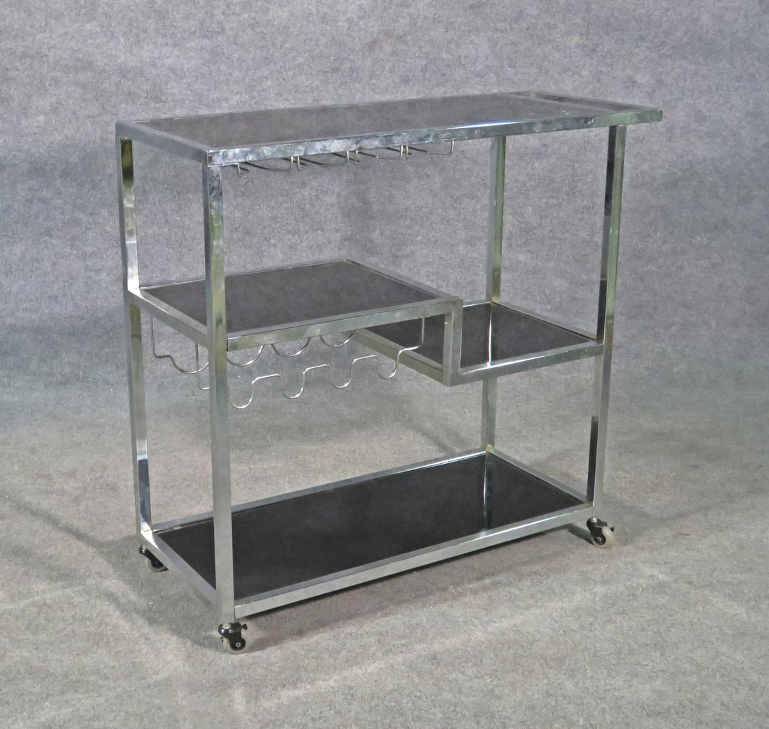 MID CENTURY MODERN CHROME & SMOKE GLASS TEA CART (1 of 9)