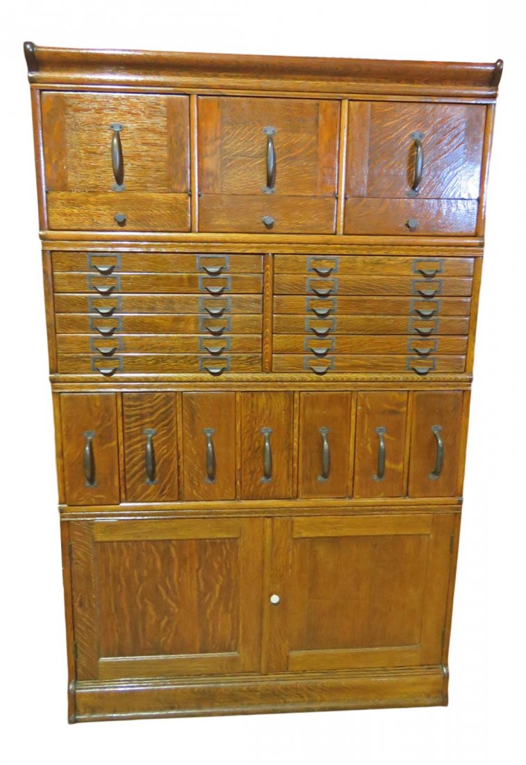 4 PC OAK STACKING FILING CABINET (1 of 13)