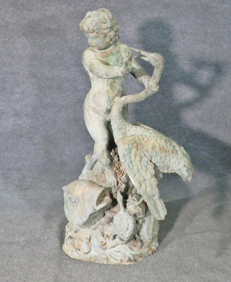 LARGE BRONZE GARDEN STATUE BOY & SWAN (1 of 20)