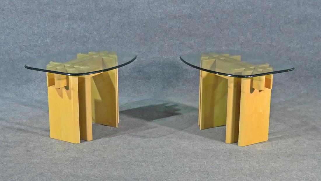 PAIR MID CENTURY MODERN GLASS TOP TABLES (1 of 7)