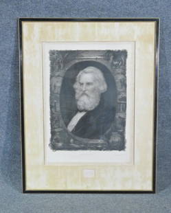 WILLIAM EDGAR MARSHALL "HENRY W LONGFELLOW" LITHOGRAPH: Signed. Numbered 660. Framed measure 44 1/2" h x 34 1/2" w x 5/8" d. Picture measures 31" h x 23" w.