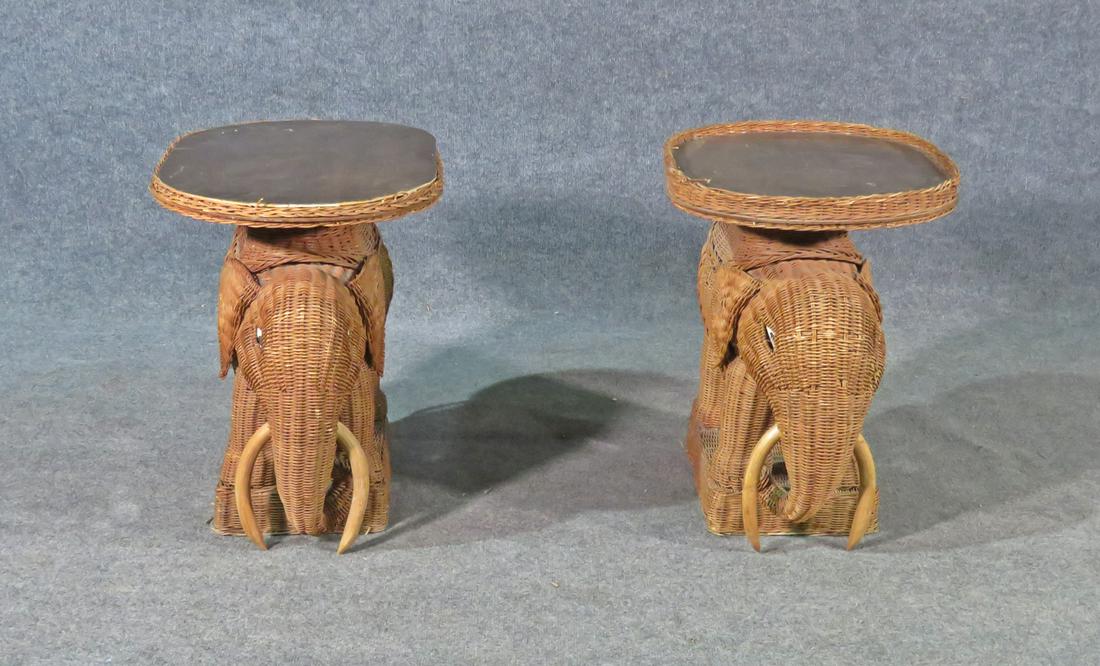 PAIR ELELPHANT FIGURAL WICKER END TABLES (1 of 9)