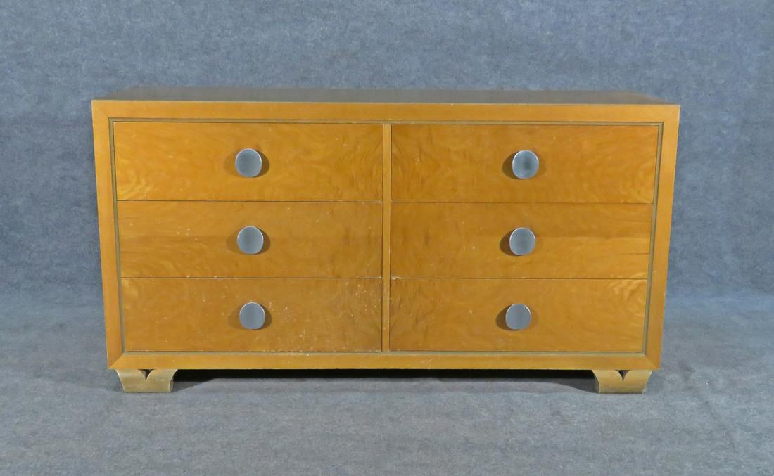 GILBERT ROHDE STYLE DRESSER: Wood. 6 drawers. Metal hardware. 31 3/4" h x 60" w x 19" d.