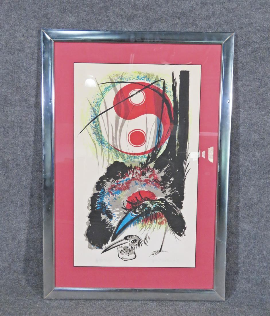 CHAO CHUNG HSIANG LITHOGRAPH: Signed bottom left. Framed measures 39" h x 26 3/4" w x 1" d. Picture measures 29 1/8" h x 17 3/4" w.