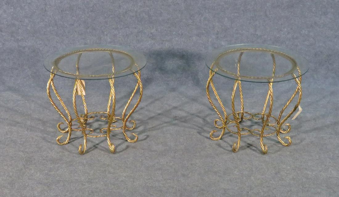 PAIR ITALIAN ROPE TWIST GLASS TOP END TABLES (1 of 8)