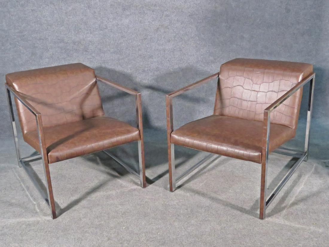 PAIR RALPH PACCI STYLE CHROME LOUNGE CHAIRS (1 of 8)