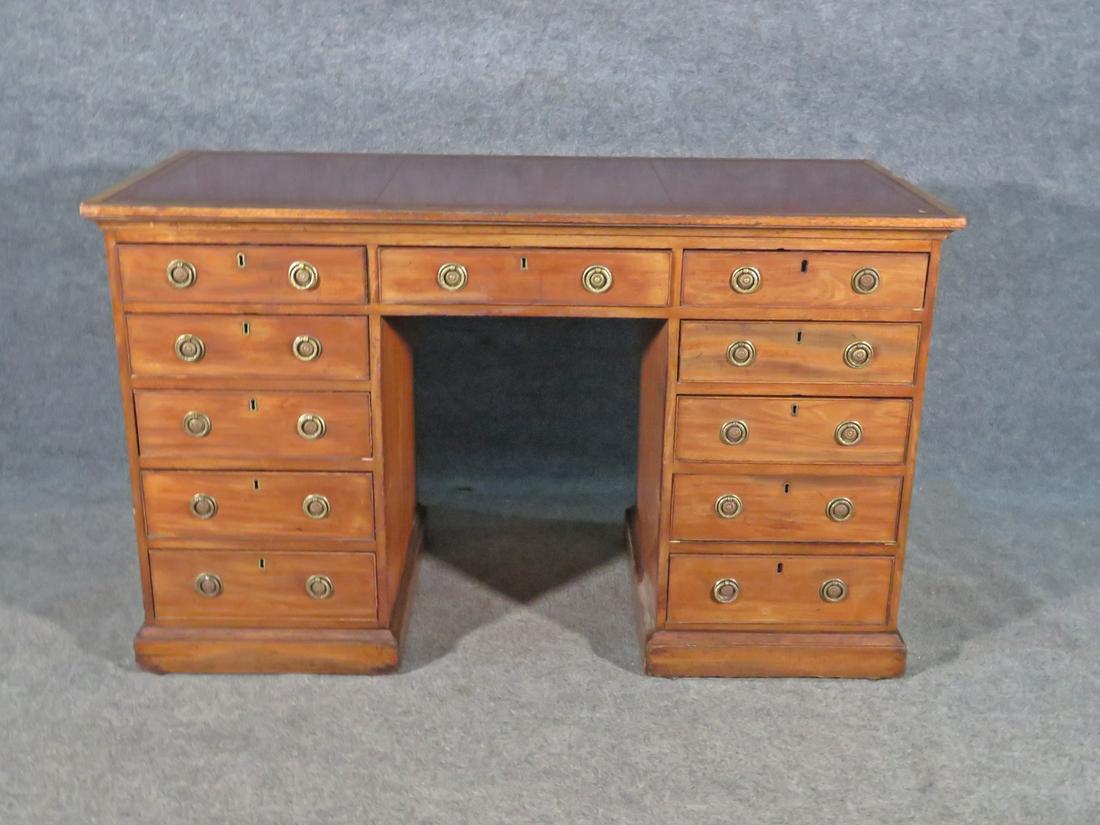 ANTIQUE LEATHER TOP KNEE HOLE DESK (1 of 12)