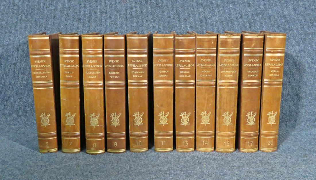 11 SVENSK UPPSLAGSBOK LEATHER BOUND BOOKS (1 of 3)