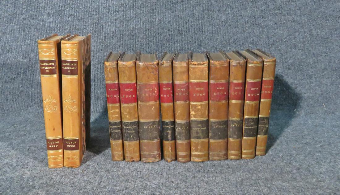 12 VICTOR HUGO LEATHER BOUND BOOKS: Set of 12.