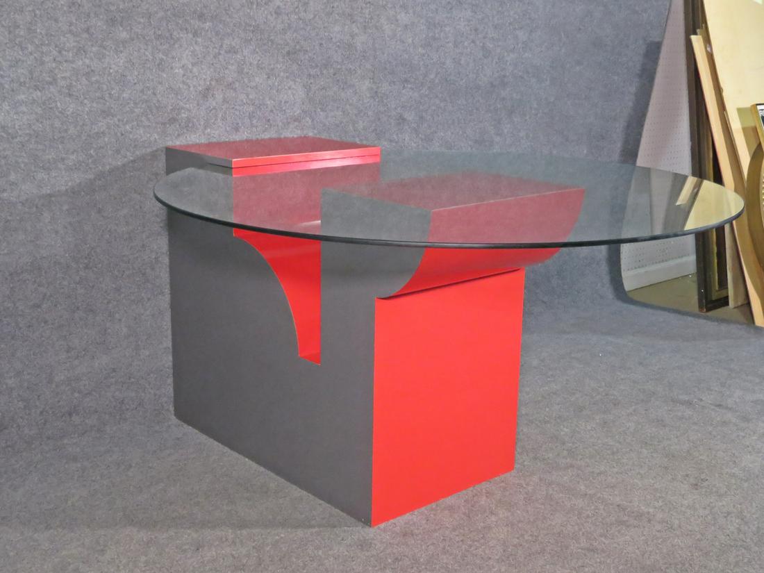 80'S DECO LAMINATE & GLASS TOP DINING TABLE (1 of 7)