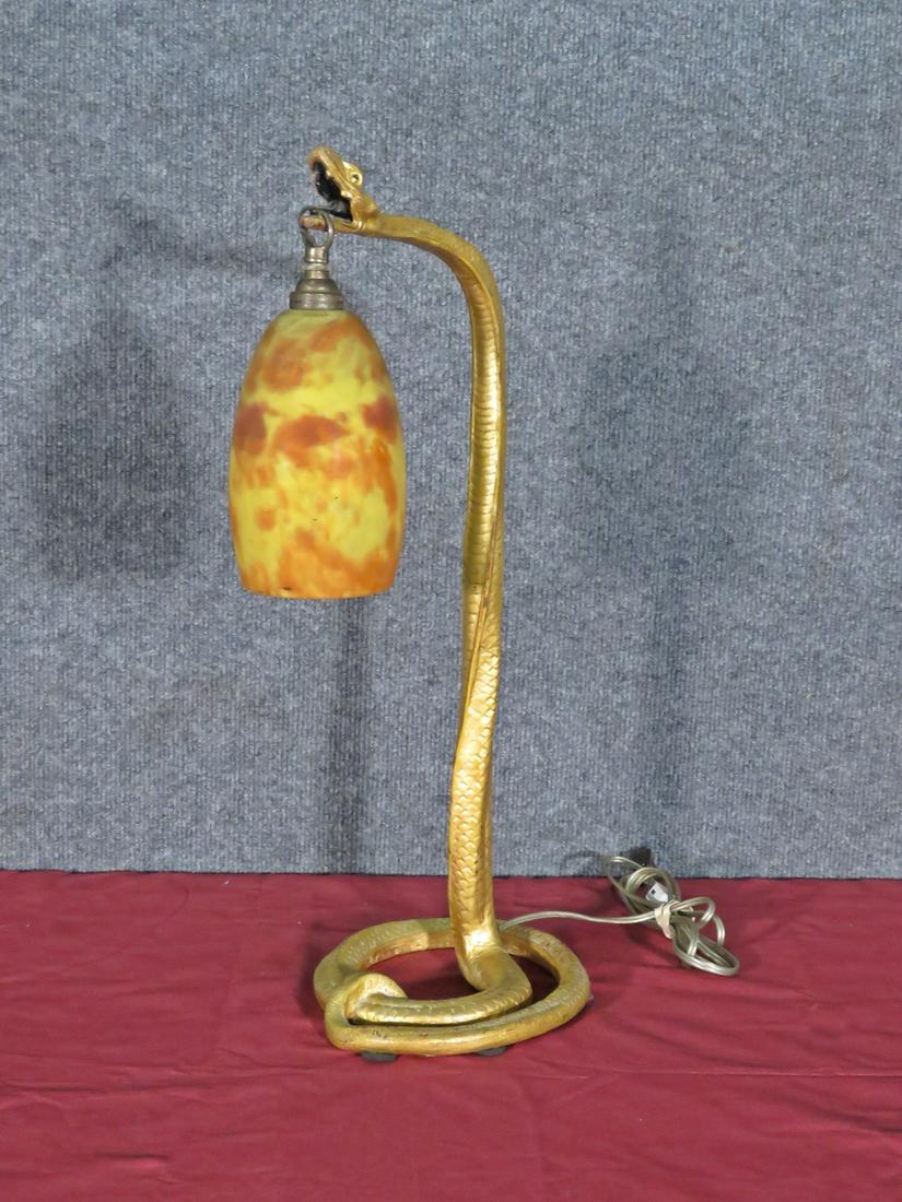 ART NOUVEAU BRONZE SNAKE LAMP (1 of 7)