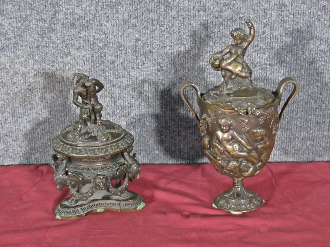 BRONZE FIGURAL INKWELL & BRONZE FIGURAL LIDDED URN (1 of 10)