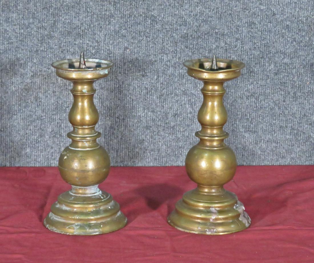 PAIR 19TH C SOLID BRASS PRICHETS (1 of 6)