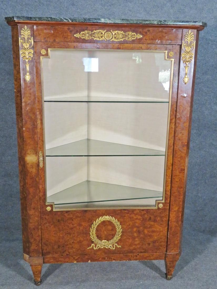 BURL WANLUT MARBLE TOP CORNER CURIO CABINET (1 of 20)