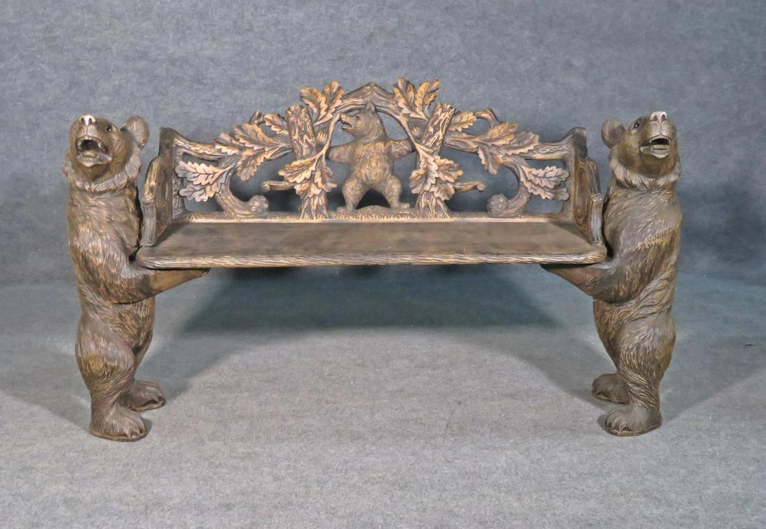 BLACK FOREST 3PC CARVED BENCH (1 of 9)