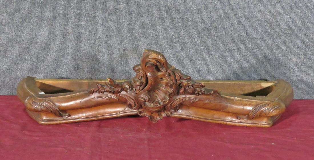 CARVED BED CROWN: Carved wood. 8 3/4" h x 32 1/8" w x 15" d.