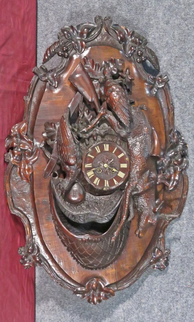 BLACK FOREST CARVED FIGURAL WALL CLOCK (1 of 13)