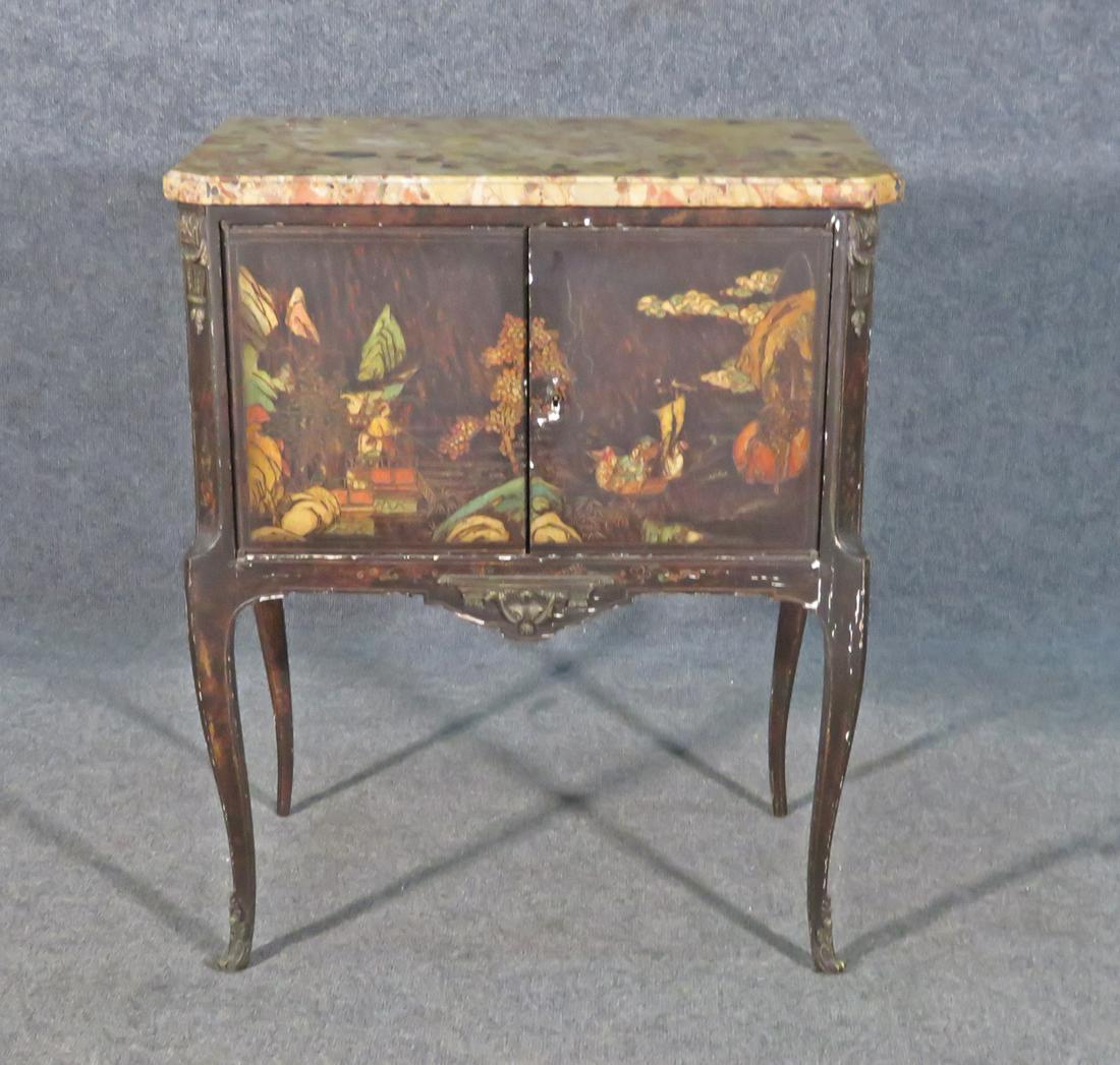 ANTIQUE CHINOISERIE MARBLE TOP NIGHT STAND (1 of 8)