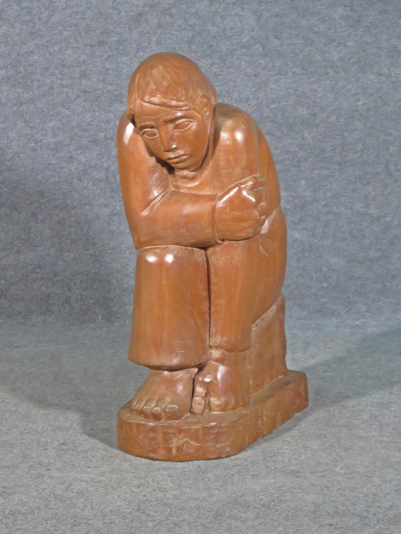 SIGNED ERRING FIGURAL WOODEN STATUE (1 of 8)