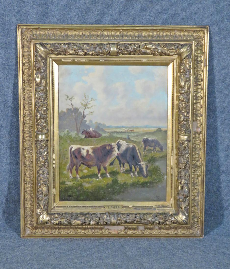 SIGNED L. FOLTA OIL ON CANVAS BULLS & COWS (1 of 10)