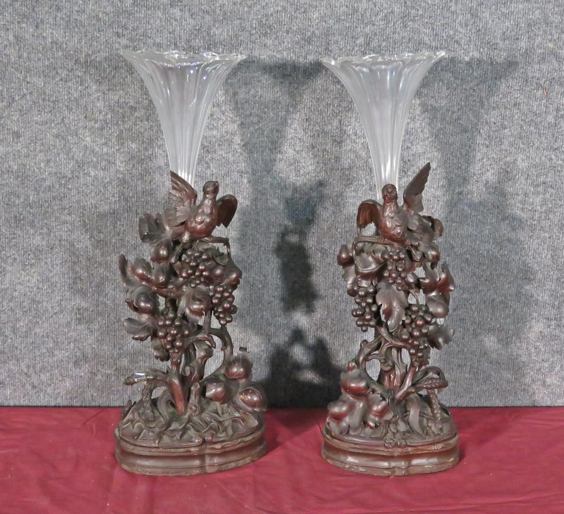 PAIR BLACK FOREST CARVED VASES (1 of 10)