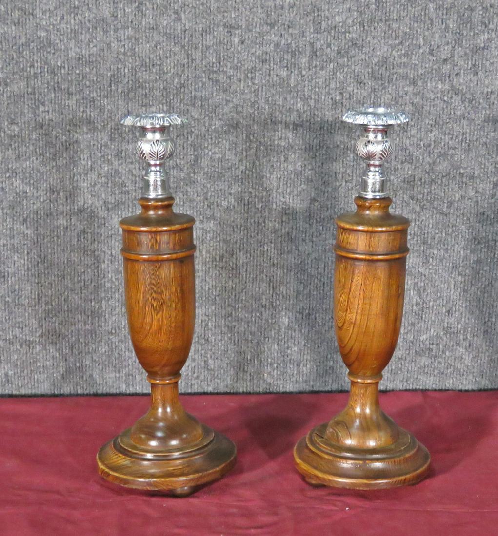 PAIR 1920'S TURNED CANDLESTICKS (1 of 5)