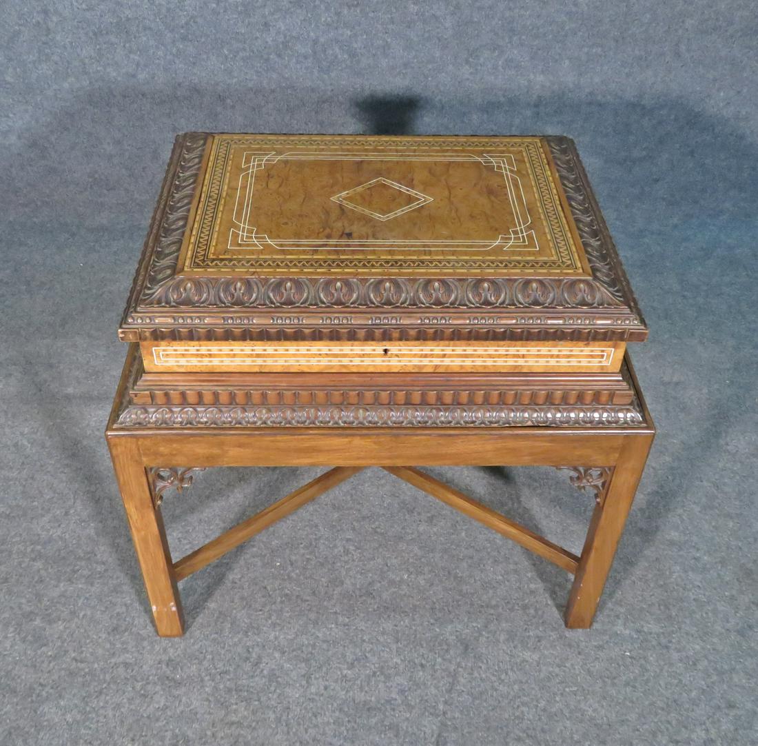 CARVED INLAID END TABLE (1 of 13)
