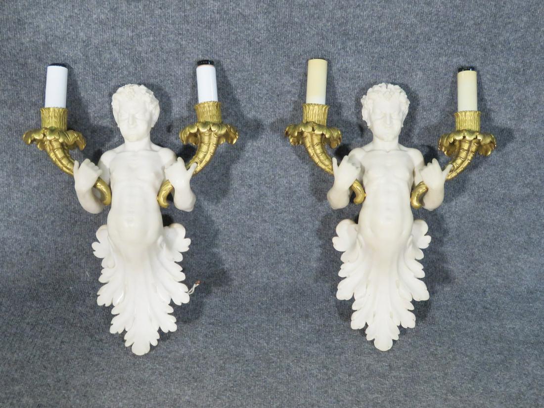 PAIR MARBLE & BRONZE FIGURAL WALL SCONCES ATTR CALDWELL (1 of 13)