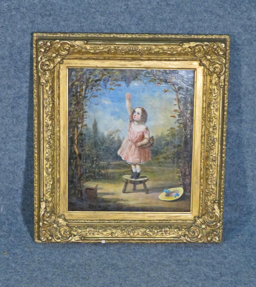 19TH C SMALL GIRL IN GARDEN PAINTING (1 of 9)