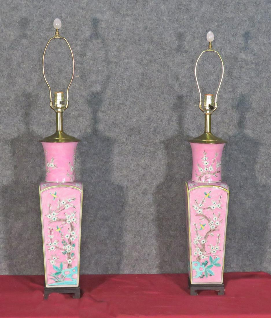 PAIR ORIENTAL VASES MOUNTED AS LAMPS (1 of 11)