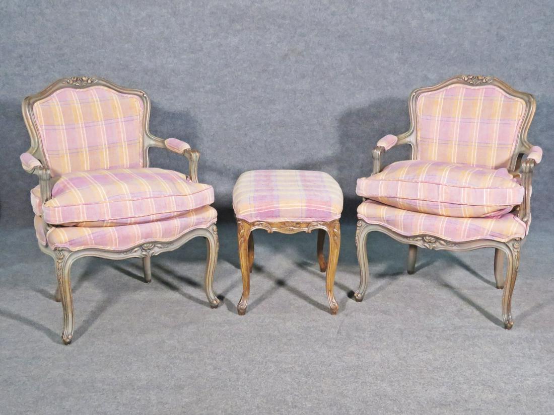 PAIR OF LOUIS XV BERGERES with FOOTSTOOL (1 of 10)