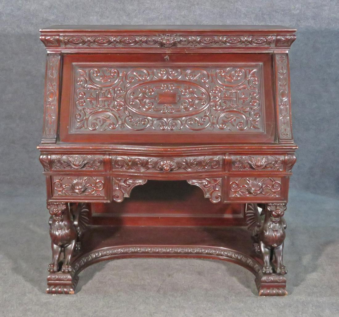 R.J HORNER WINGED GRIFFIN CARVED WRITING DESK (1 of 10)