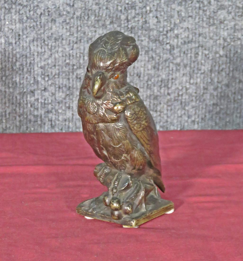 ANTIQUE BRONZE PARROT INKWELL W/GLASS EYES (1 of 6)
