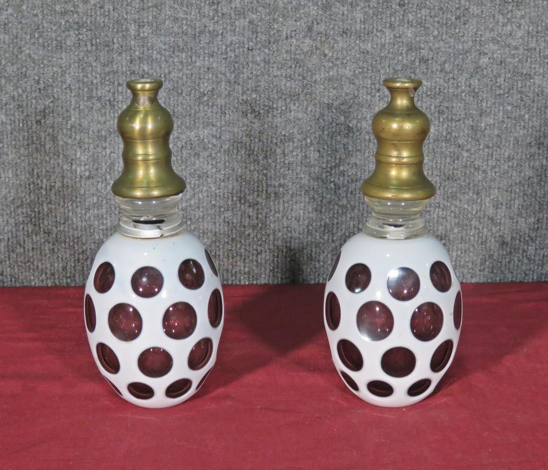 PAIR RARE LARGE BRASS & GLASS FINIALS (1 of 6)