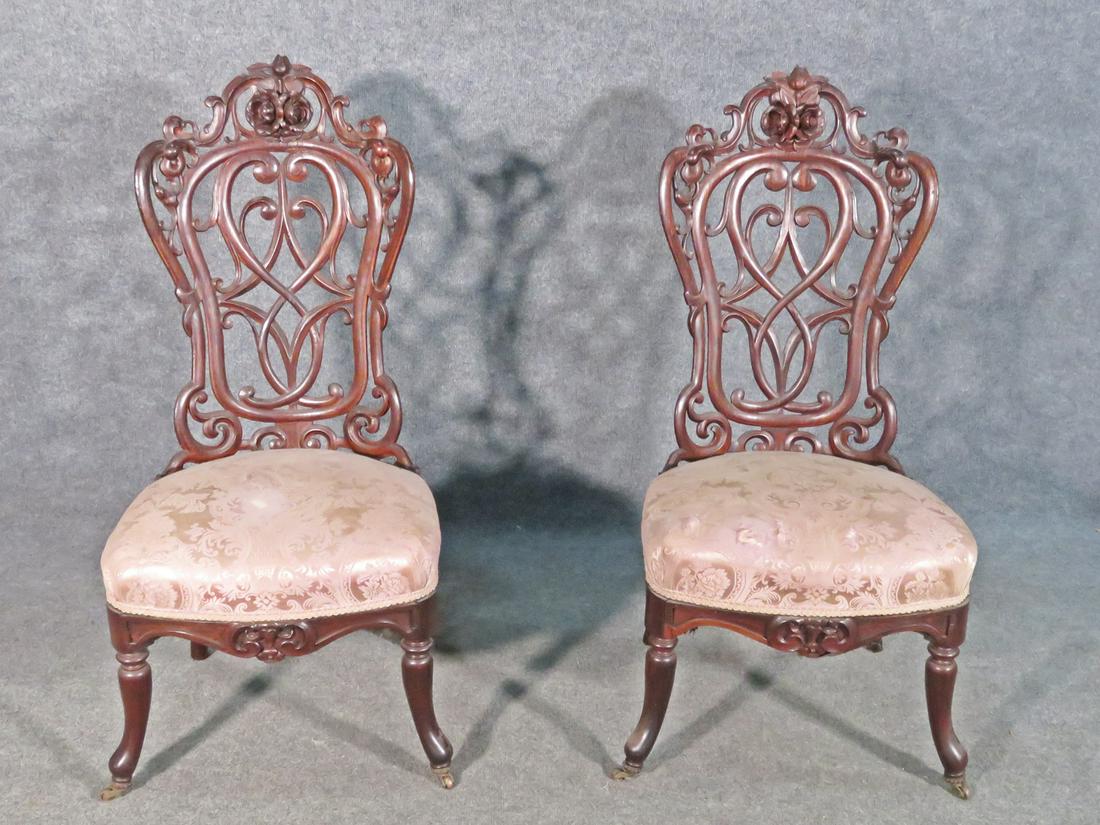 PAIR CARVED SIDE CHAIRS ATTRIBUTED BELTER (1 of 7)