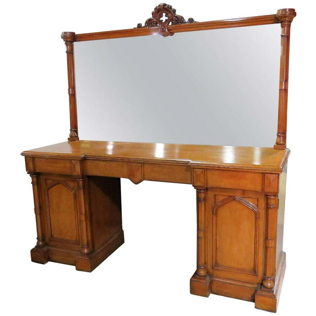 ENGLISH GOTHIC OAK HUNTBOARD W MIRROR (1 of 7)