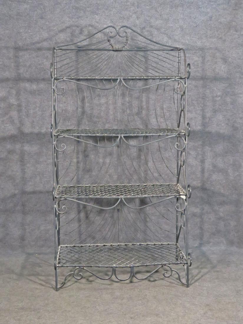 FRENCH PASTRY SHELF: Iron. 4 shelves. 66 7/8" h x 34" w x 20" d.