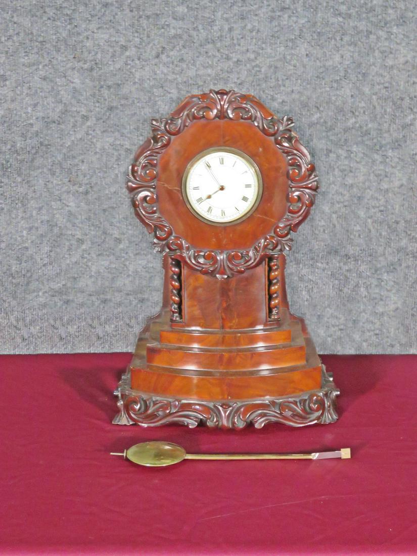 CARVED BURLED WALNUT TABLE CLOCK (1 of 8)