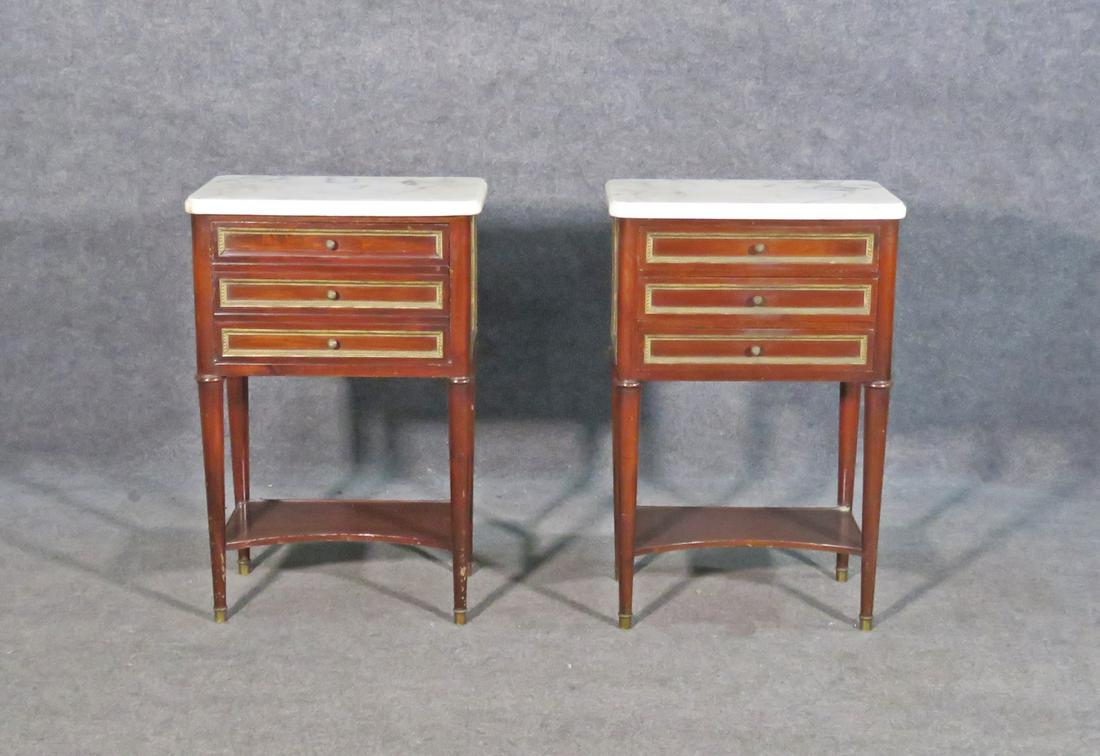 PAIR JANSEN STYLE MARBLE TOP NIGHT STANDS (1 of 9)