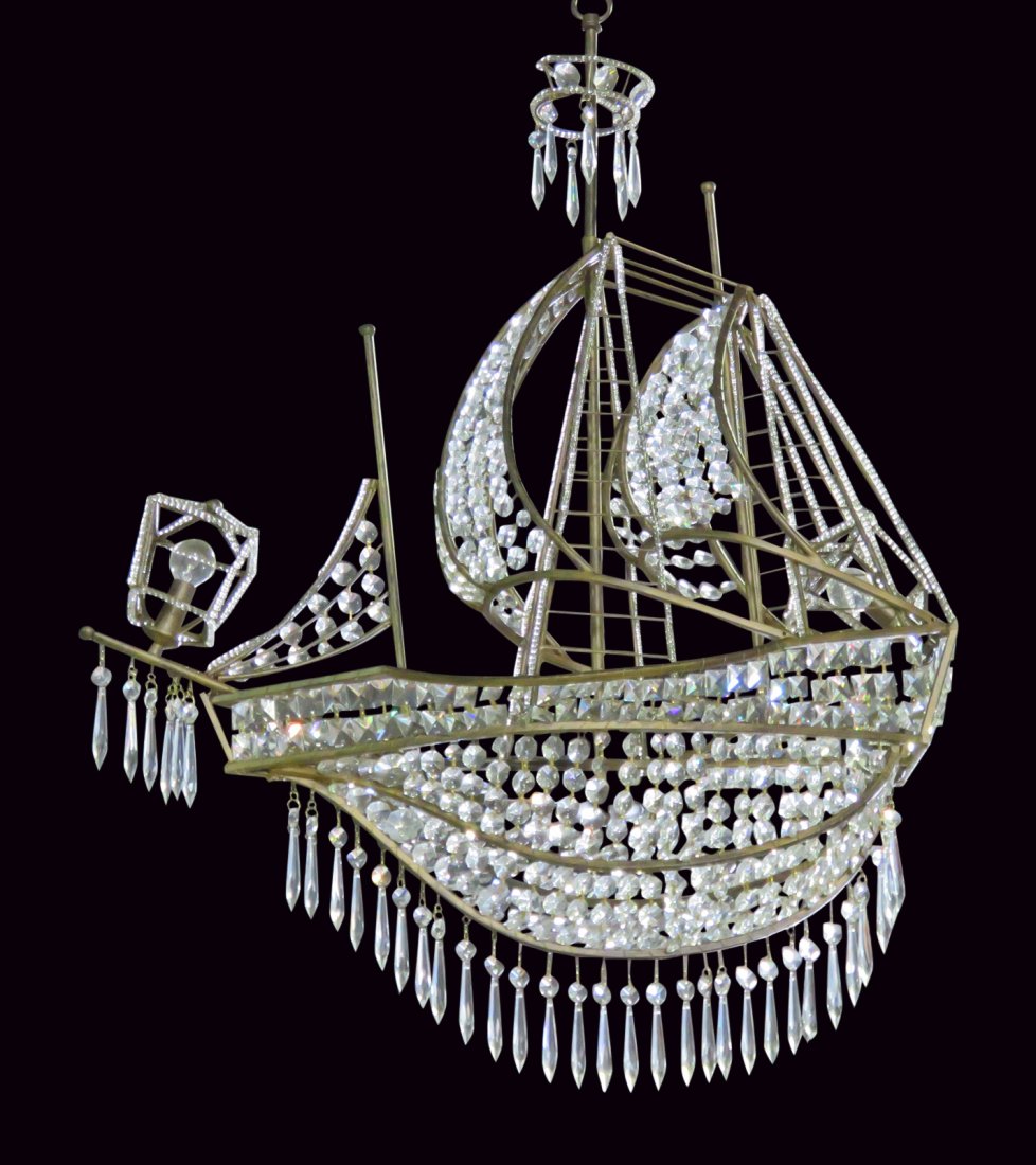 BAGUES GALLEON CHANDELIER: Boat figural. Crystal. 38" h x 30" w x 15" d.