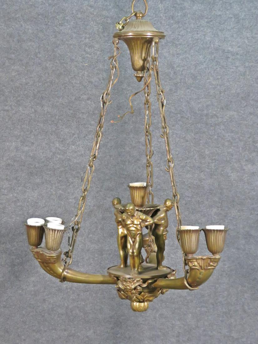 BRONZE 3 ARM FIGURAL CHANDELIER (1 of 9)