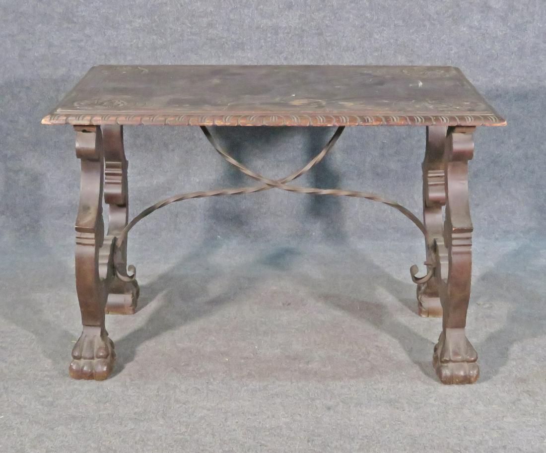 ANTIQUE SPANISH TABLE W/IRON STRETCHER (1 of 11)