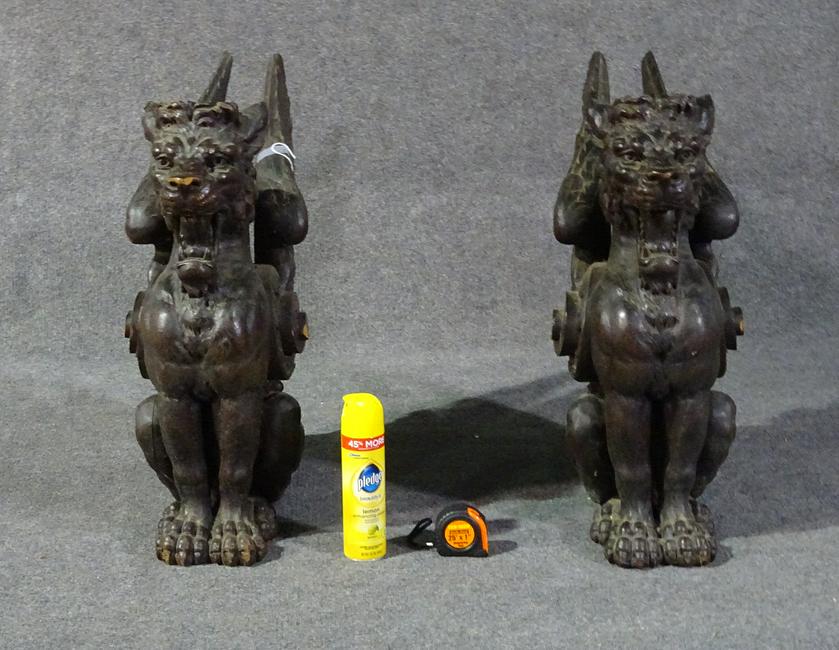 PAIR OAK CARVED WINGED GRIFFINS (1 of 9)
