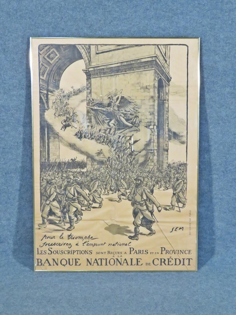 WORLD WAR I POSTER: Banque Nationaled de Credit. Framed measures 45 1/8" h x 31 3/4" w x 3/4" d. Poster measures 44 1/2" h x 31 1/8" w.