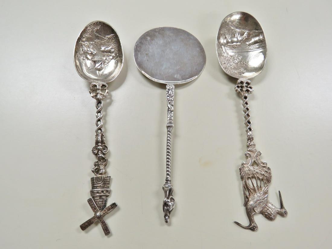 3 SILVER SERVING SPOONS: Continental silver. Approximated 5.3 troy ounces.