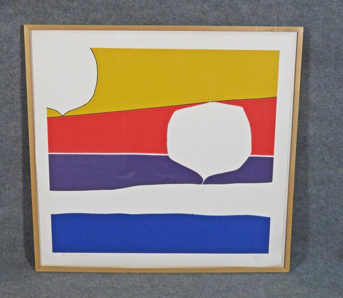 DAVID BUDD "SLIP STREAM": 20th century American. Silkscreen on paper. Signed Budd. For David Levinson. Framed measures 38" h x 40 3/8" w x 1 1/2" d. Picture measures 36" h x 38 3/4" w.