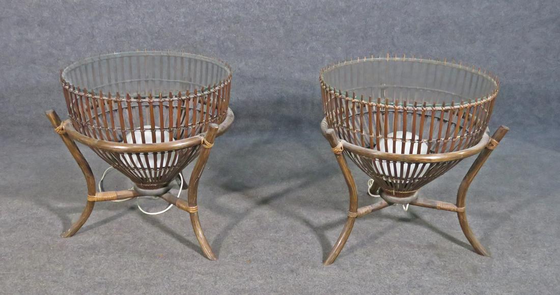 PAIR BAMBOO END TABLES WITH LAMPS (1 of 10)