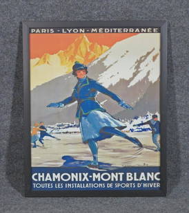 ROGER SOUBIE POSTER CHAMONIX, MONT-BLANC: Photolithograph on paper. Framed measures 21 1/4" h x 17 1/4" w x 5/8" d. Poster measures 19 1/4" h x 15 5/8" w.