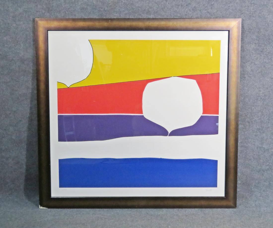 DAVID BUDD "SLIP STREAM": 20th century American. Silkscreen on paper. Signed Budd. Edition 64/ 200. Framed measures 40 7/8" h x 42 5/8" w x 1" d. Picture measures 35 1/2" h x 37 1/2" w.